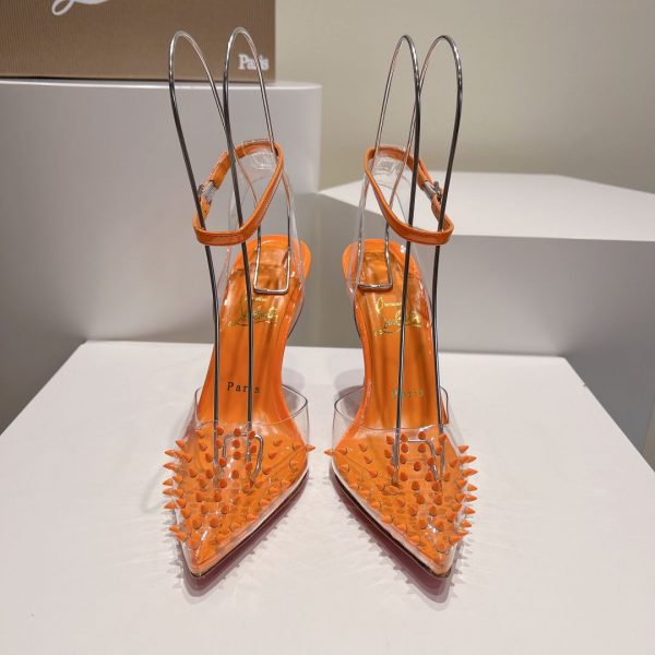 Christian Louboutin Spikoo 100mm Escarpins PVC et Cuir Orange – Image 2
