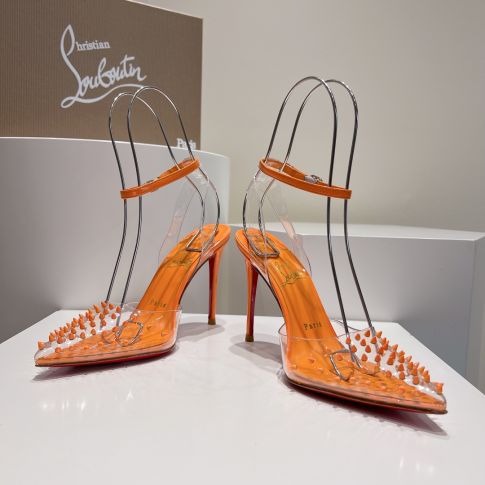 Christian Louboutin Spikoo 100mm Escarpins PVC et Cuir Orange – Image 3