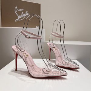 Christian Louboutin Spikoo 100mm Escarpins PVC et Cuir Rose