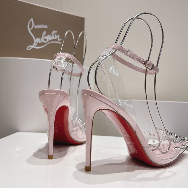 Christian Louboutin Spikoo 100mm Escarpins PVC et Cuir Rose – Image 4
