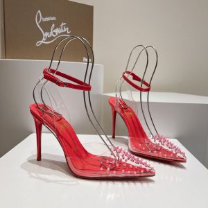 Christian Louboutin Spikoo 100mm Escarpins PVC et Cuir Rose Poudré