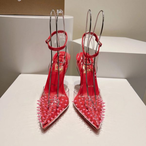 Christian Louboutin Spikoo 100mm Escarpins PVC et Cuir Rose Poudré – Image 2