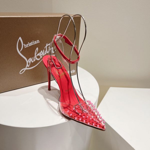 Christian Louboutin Spikoo 100mm Escarpins PVC et Cuir Rose Poudré – Image 4