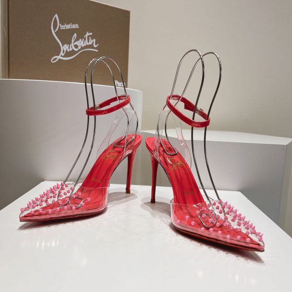 Christian Louboutin Spikoo 100mm Escarpins PVC et Cuir Rose Poudré – Image 5