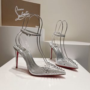 Christian Louboutin Spikoo 100mm Escarpins PVC et Cuir Argent
