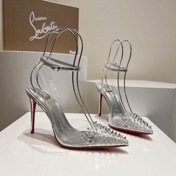 Christian Louboutin Spikoo 100mm Escarpins PVC et Cuir Argent