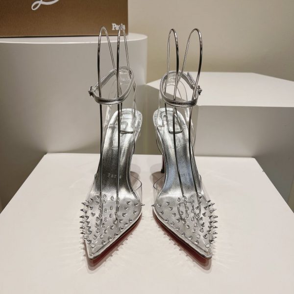Christian Louboutin Spikoo 100mm Escarpins PVC et Cuir Argent – Image 3