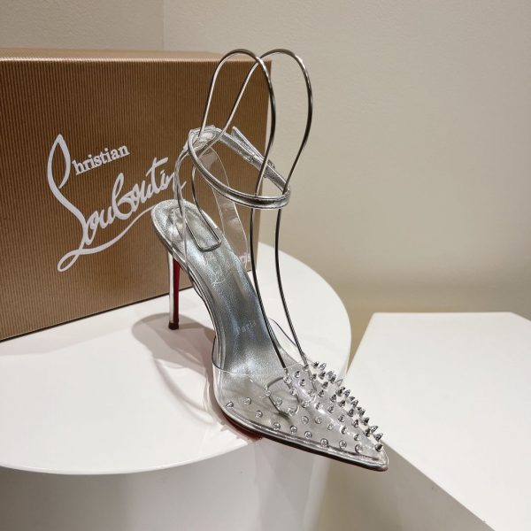 Christian Louboutin Spikoo 100mm Escarpins PVC et Cuir Argent – Image 5