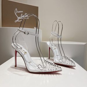 Christian Louboutin Spikoo 100mm Escarpins PVC et Cuir Blanc
