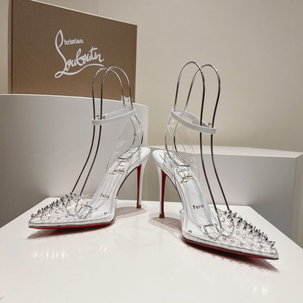 Christian Louboutin Spikoo 100mm Escarpins PVC et Cuir Blanc – Image 5