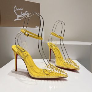 Christian Louboutin Spikoo 100mm Escarpins PVC et Cuir Jaune