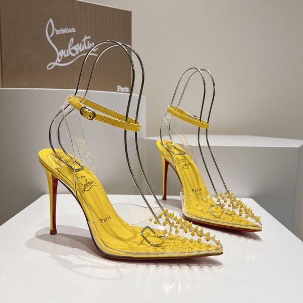 Christian Louboutin Spikoo 100mm Escarpins PVC et Cuir Jaune