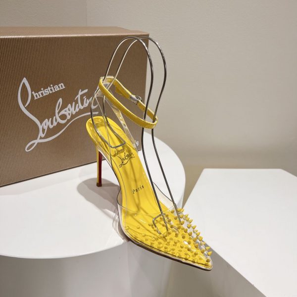 Christian Louboutin Spikoo 100mm Escarpins PVC et Cuir Jaune – Image 4