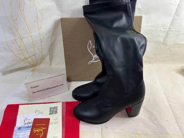 Christian Louboutin Stretchadoxa Botta Alta 70MM Bottes en Cuir Noir – Image 5