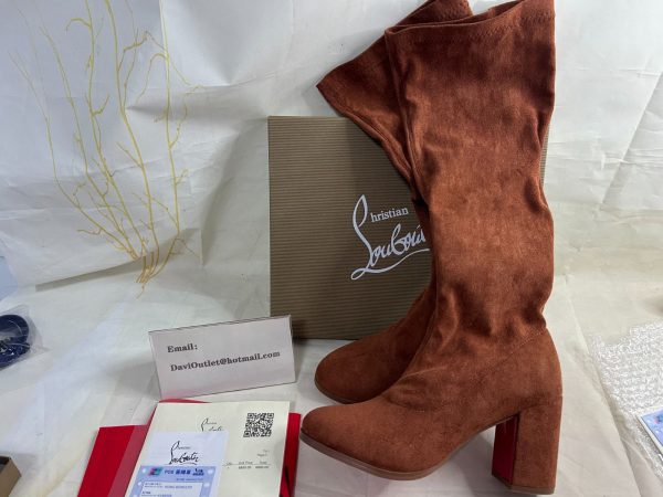 Christian Louboutin Stretchadoxa Botta Alta 70MM Bottes en Veau Velours Marron – Image 5