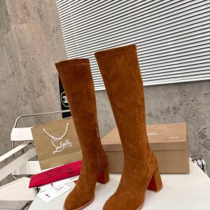 Christian Louboutin Stretchadoxa Botta Alta 70MM Bottes en Veau Velours Marron