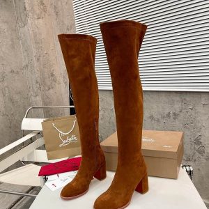 Christian Louboutin Stretchadoxa Botta Alta 70MM Cuissardes en Veau Velours Marron