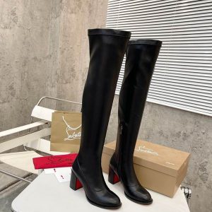 Christian Louboutin Stretchadoxa Botta Alta 70MM Cuissardes en Cuir de Veau Noir