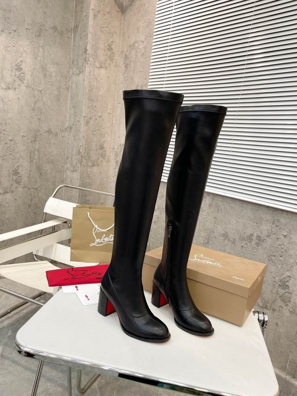 Christian Louboutin Stretchadoxa Botta Alta 70MM Cuissardes en Cuir de Veau Noir
