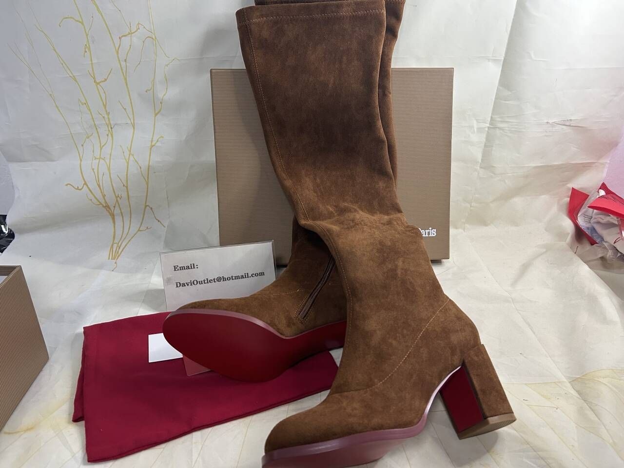 Christian Louboutin Stretchadoxa Botta Alta 70MM Cuissardes en Veau Velours Marron – Image 5