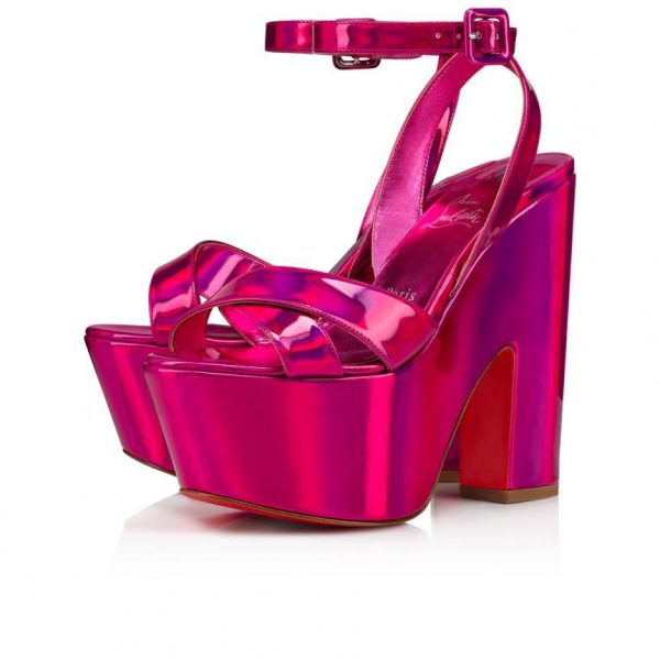 Christian Louboutin Superyaz Sandales à Plateforme 160mm Cuir Verni Rose Fuchsia