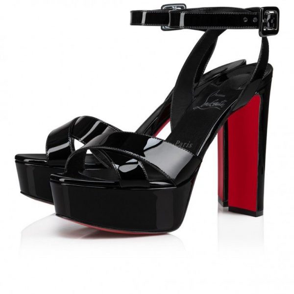 Christian Louboutin Supramariza 130 Mm Sandales à Brides en Cuir Verni Calf Noir