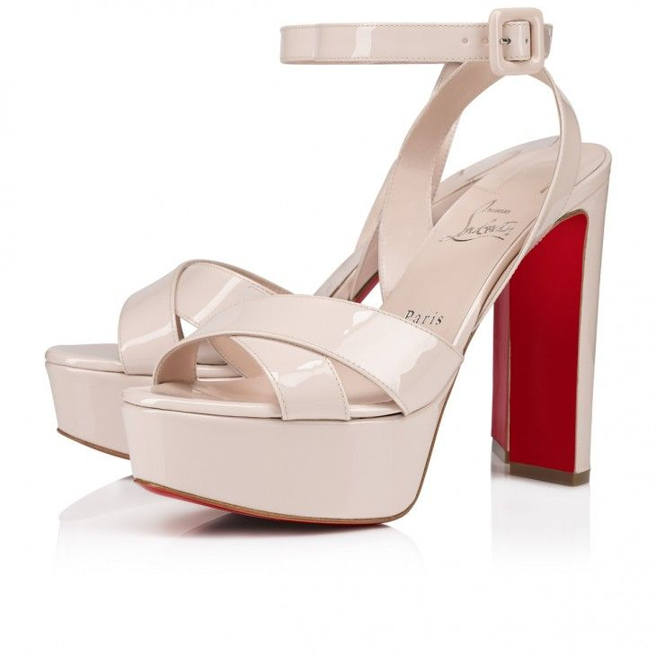 Christian Louboutin Supramariza 130 Mm Sandales à Brides en Cuir Verni Calf Leche