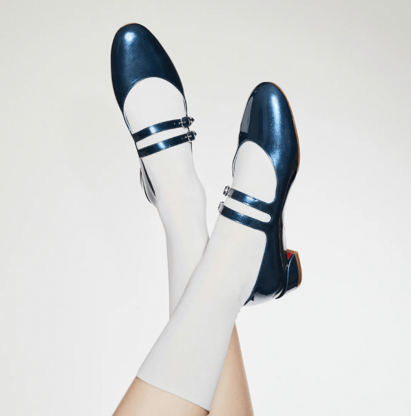 Christian Louboutin Sweet Jane Ballerines en Cuir Verni Bleu – Image 2
