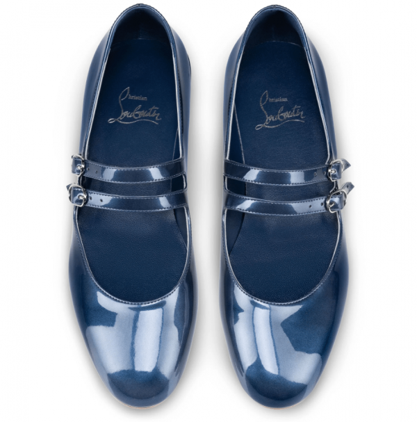 Christian Louboutin Sweet Jane Ballerines en Cuir Verni Bleu – Image 4