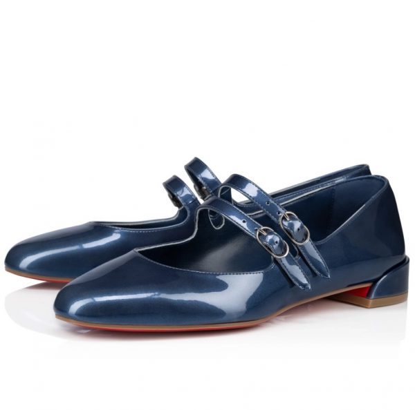 Christian Louboutin Sweet Jane Ballerines en Cuir Verni Bleu