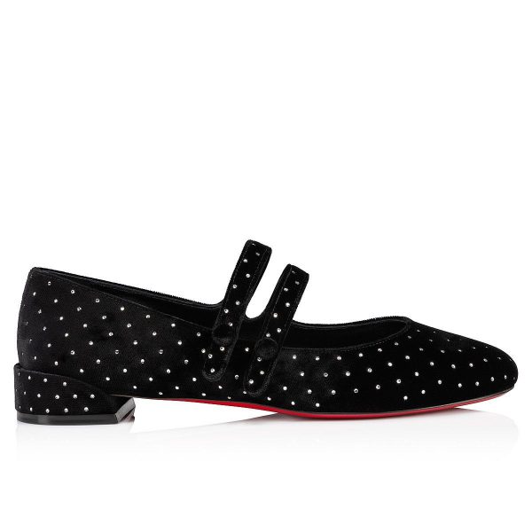 Christian Louboutin Ballerines Sweet Jane Plum Strass en velours noir – Image 2