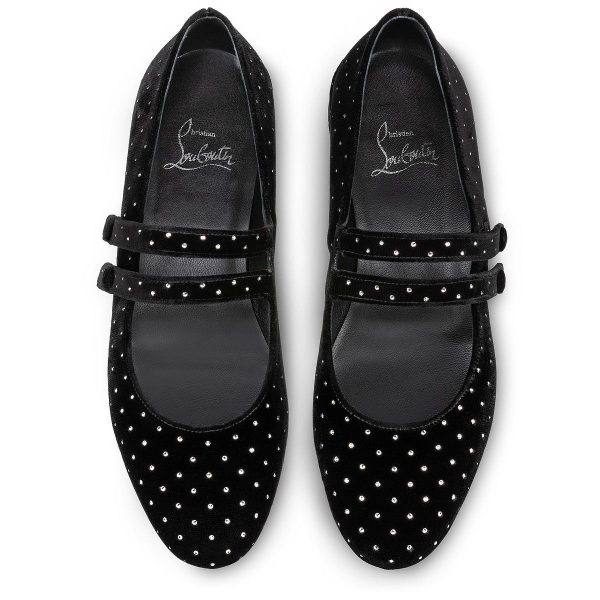 Christian Louboutin Ballerines Sweet Jane Plum Strass en velours noir – Image 4