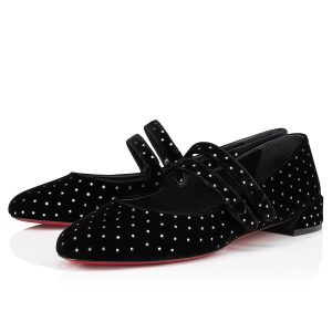 Christian Louboutin Ballerines Sweet Jane Plum Strass en velours noir