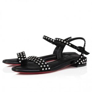 Sandales Christian Louboutin Sweet Jane, sandales Strass Boum, cuir velours et strass Boom noir