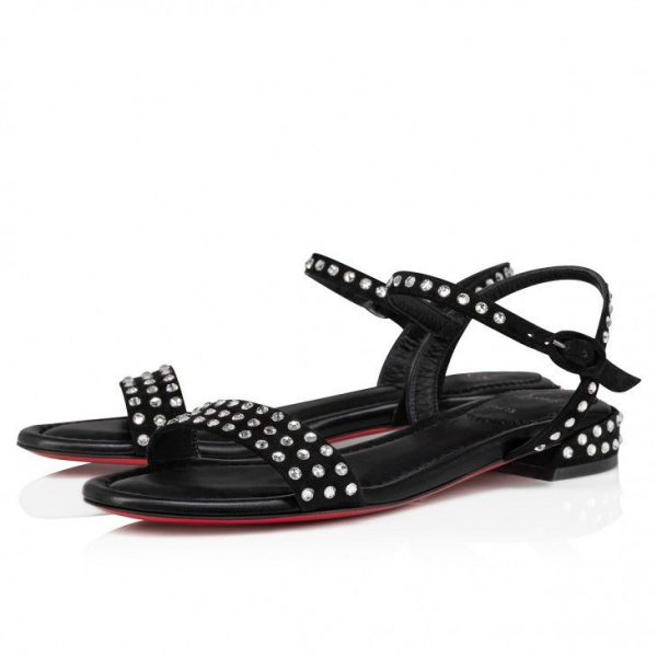 Sandales Christian Louboutin Sweet Jane, sandales Strass Boum, cuir velours et strass Boom noir