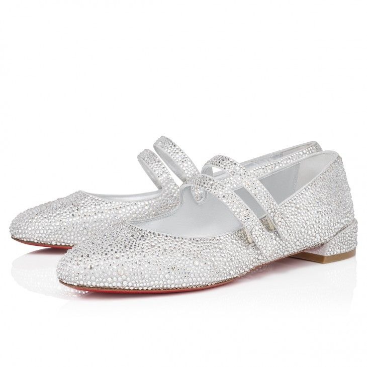 Christian Louboutin Ballerines Sweet Jane Strass en daim métallique et strass cristal