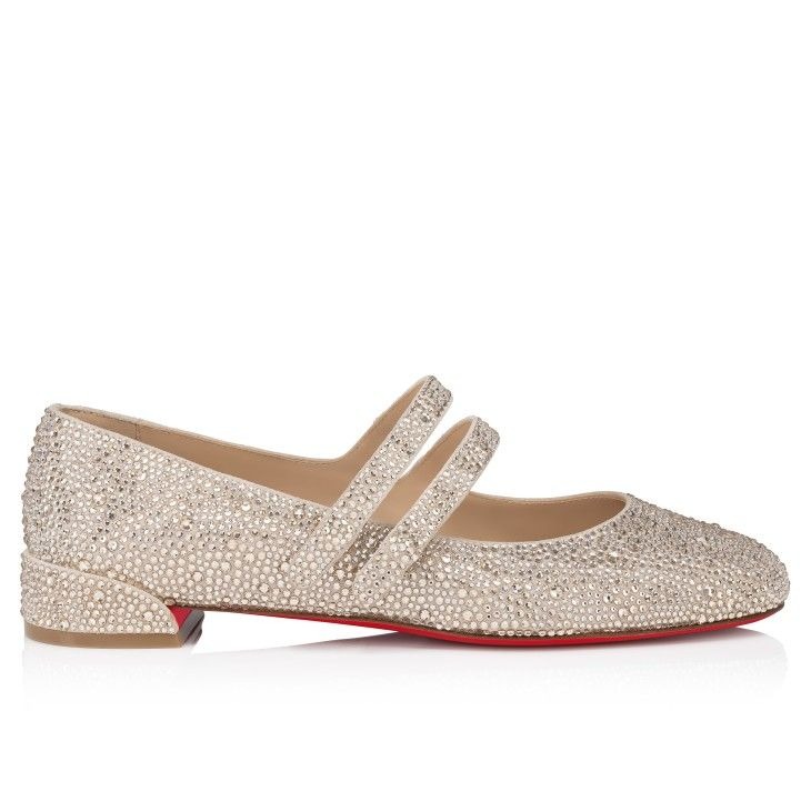 Christian Louboutin Ballerines Sweet Jane Strass en veau velours et strass nude 1 – Image 2
