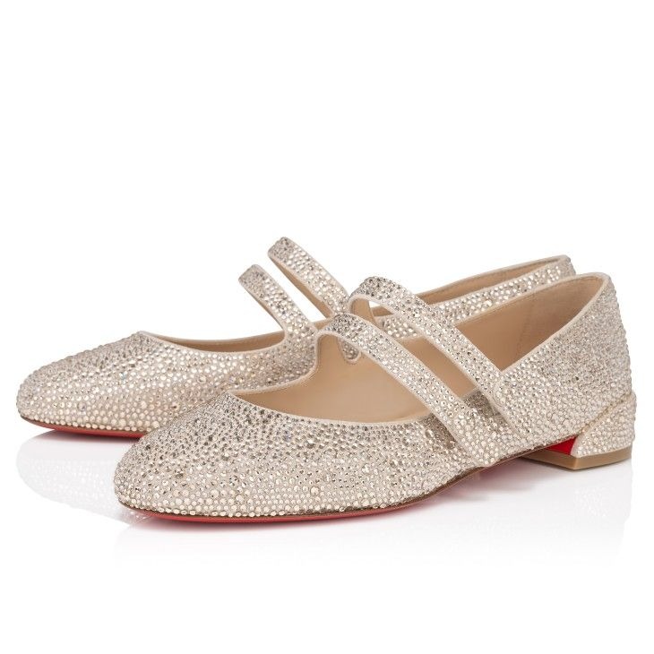 Christian Louboutin Ballerines Sweet Jane Strass en veau velours et strass nude 1
