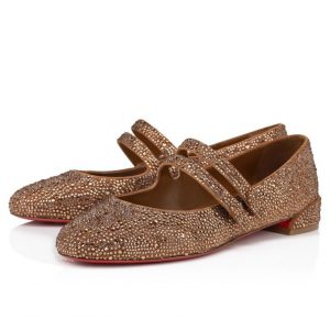 Christian Louboutin Ballerines Sweet Jane Strass en veau velours et strass nude 5