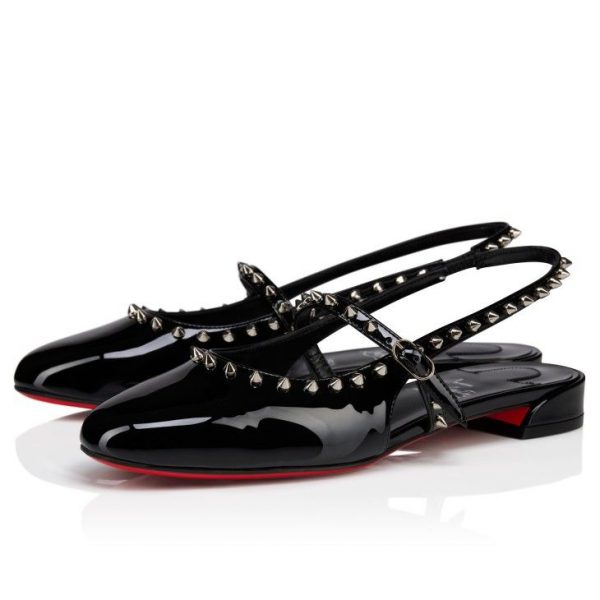 Christian Louboutin Sweet Janispikes Ballerines en Cuir Verni Noir