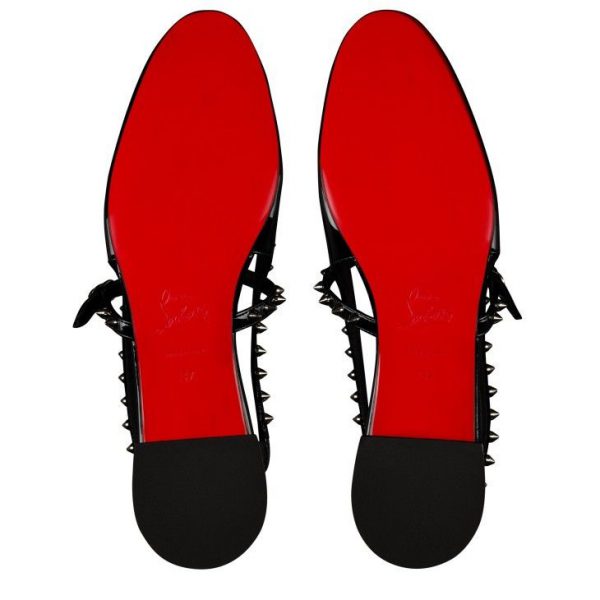 Christian Louboutin Sweet Janispikes Ballerines en Cuir Verni Noir – Image 5