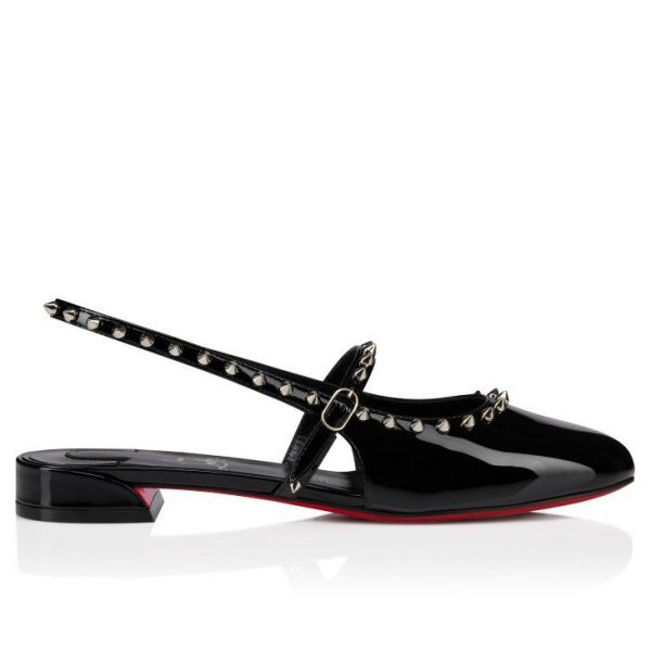 Christian Louboutin Sweet Janispikes Ballerines en Cuir Verni Noir – Image 2