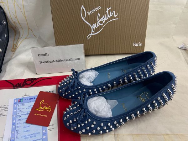 Christian Louboutin Sweetie Jane Spikes Ballerines en Denim Coton – Image 5