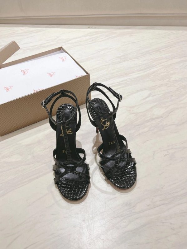 Christian Louboutin Tangeuva Sandales 100mm Cuir Embossé Noir – Image 2