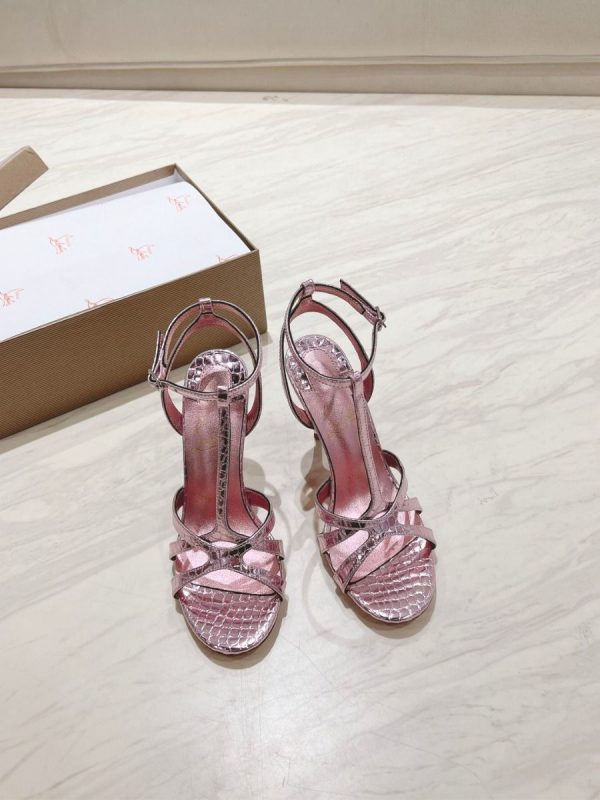 Christian Louboutin Tangeuva Sandales 100mm Cuir Embossé Rose – Image 3