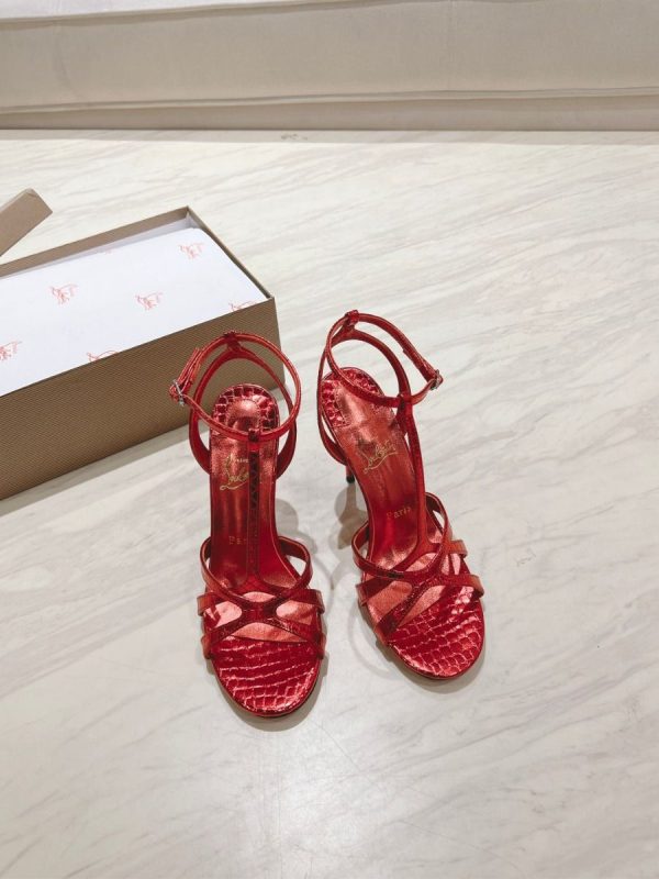 Christian Louboutin Tangeuva Sandales 100mm Cuir Embossé Rouge – Image 2