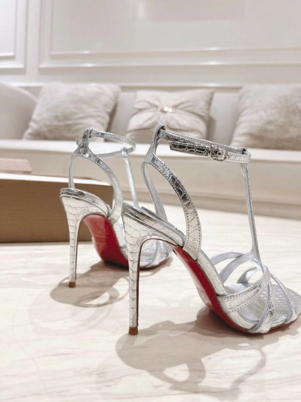 Christian Louboutin Tangeuva Sandales 100mm Cuir Embossé Argent – Image 2