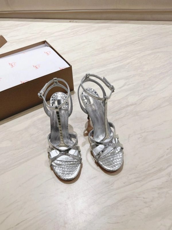 Christian Louboutin Tangeuva Sandales 100mm Cuir Embossé Argent – Image 3