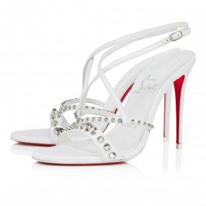 Sandales à brides Christian Louboutin Tatooshka Spikes 100 mm en cuir de chevreau et clous - Bianco