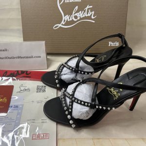 Sandales à brides Christian Louboutin Tatooshka Spikes 100 mm en cuir de chevreau et clous - Noir